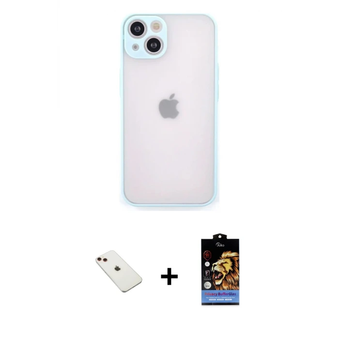 ieg™ iPhone 14 Kılıf Ahenk Çizgi Serisi - Siyah Buffer Hayalet Cam Ekran Koruyucu + Diamond Kamera Lens - KI