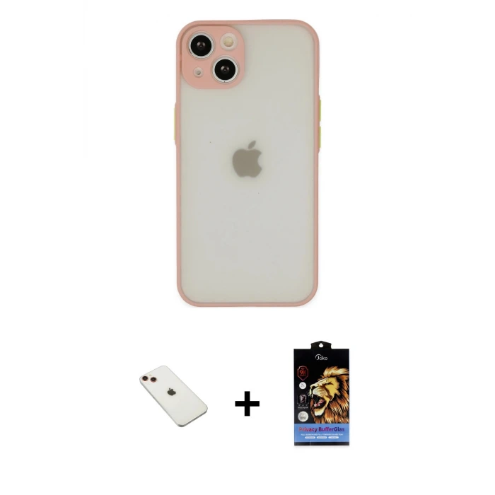 ieg™ iPhone 14 Kılıf Ahenk Çizgi Serisi - Siyah Buffer Hayalet Cam Ekran Koruyucu + Diamond Kamera Lens - KI