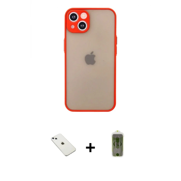 ieg™ iPhone 14 Kılıf Ahenk Çizgi Serisi - Siyah Joko Magic 5D Hayalet Cam + Diamond Kamera Lens - SABE