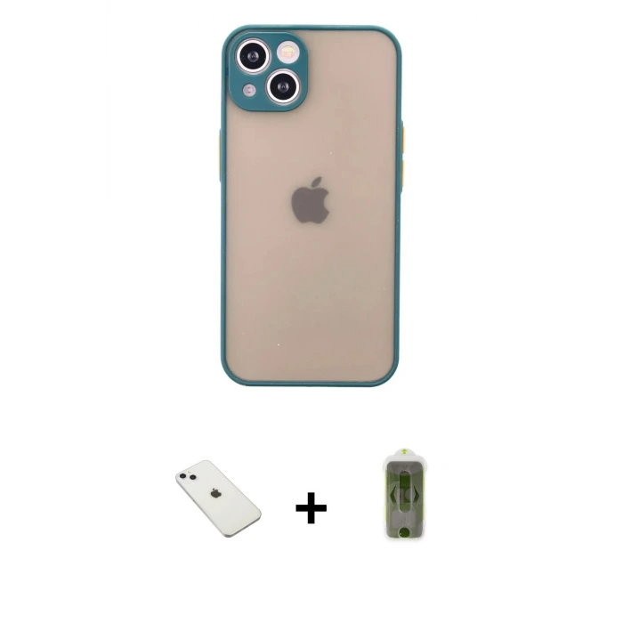 ieg™ iPhone 14 Kılıf Ahenk Çizgi Serisi - Siyah Joko Magic 5D Hayalet Cam + Diamond Kamera Lens - SABE