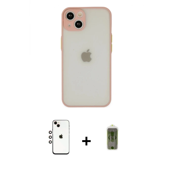 ieg™ iPhone 14 Kılıf Ahenk Çizgi Serisi - Siyah Joko Magic 5D Hayalet Cam + Shine Kamera Lens - GI