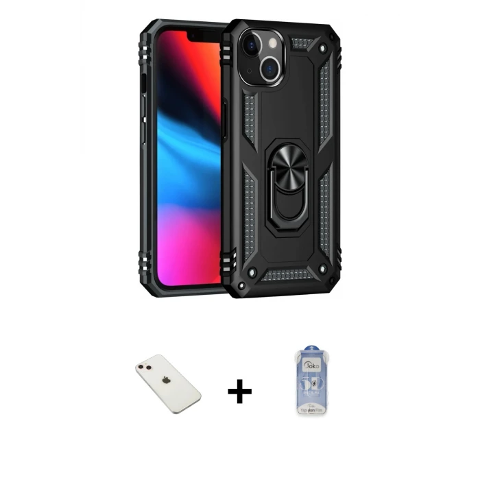 ieg™ iPhone 14 Kılıf Ahenk Klasik Koleksiyonu - Siyah Joko Magic 5D Cam + Diamond Kamera Lens - PE