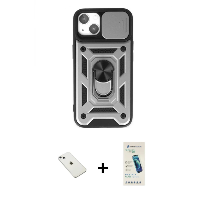 ieg™ iPhone 14 Kılıf Ahenk Klasik - Şeffaf Pasifik Cam Ekran Koruyucu + Diamond Kamera Lens - SABE
