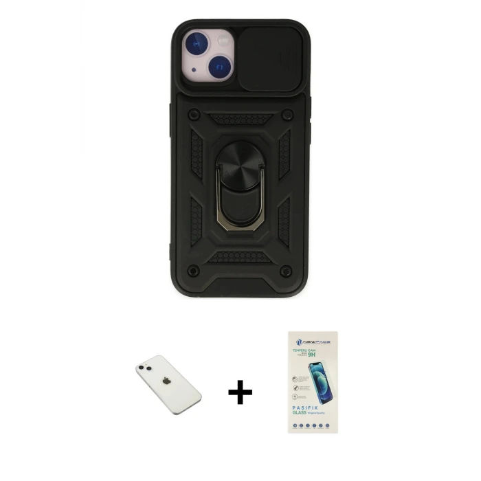 ieg™ iPhone 14 Kılıf Ahenk Klasik - Şeffaf Pasifik Cam Ekran Koruyucu + Diamond Kamera Lens - SABE