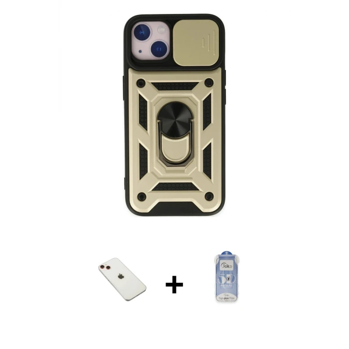 ieg™ iPhone 14 Kılıf Ahenk Klasik - Siyah Joko Magic 5D Cam + Diamond Kamera Lens - KI