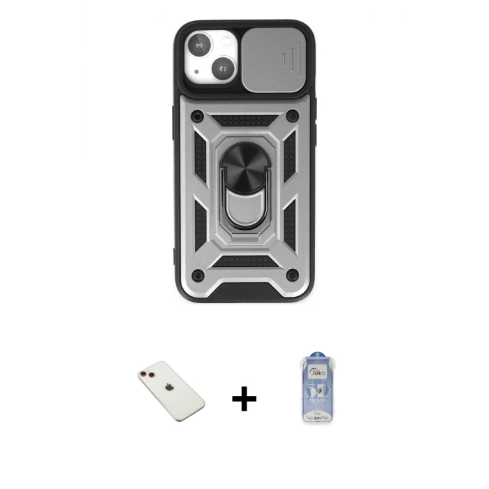 ieg™ iPhone 14 Kılıf Ahenk Klasik - Siyah Joko Magic 5D Cam + Diamond Kamera Lens - KI