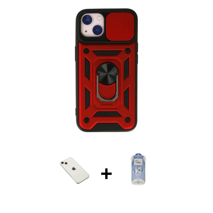 ieg™ iPhone 14 Kılıf Ahenk Klasik - Siyah Joko Magic 5D Cam + Diamond Kamera Lens - KI