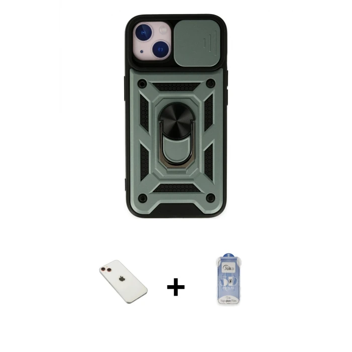 ieg™ iPhone 14 Kılıf Ahenk Klasik - Siyah Joko Magic 5D Cam + Diamond Kamera Lens - KI