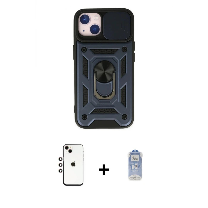 ieg™ iPhone 14 Kılıf Ahenk Klasik - Siyah Joko Magic 5D Cam + Shine Kamera Lens - GI