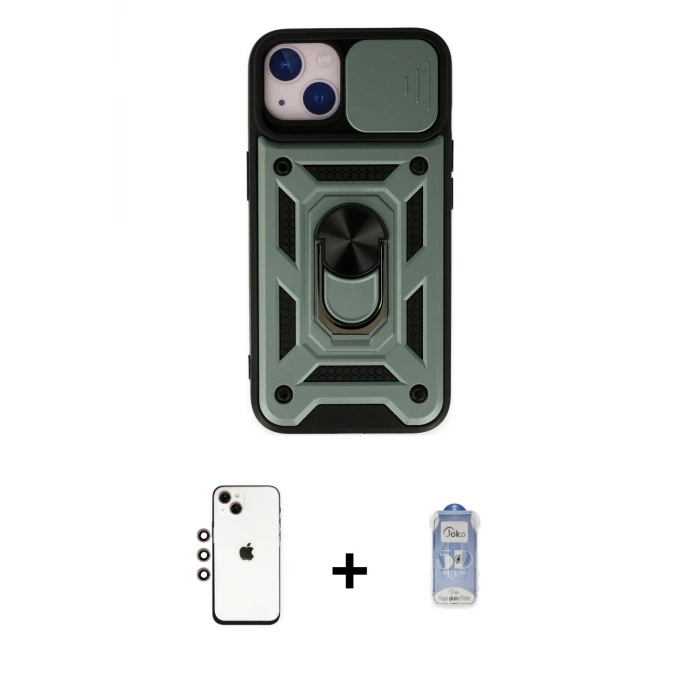 ieg™ iPhone 14 Kılıf Ahenk Klasik - Siyah Joko Magic 5D Cam + Shine Kamera Lens - GI