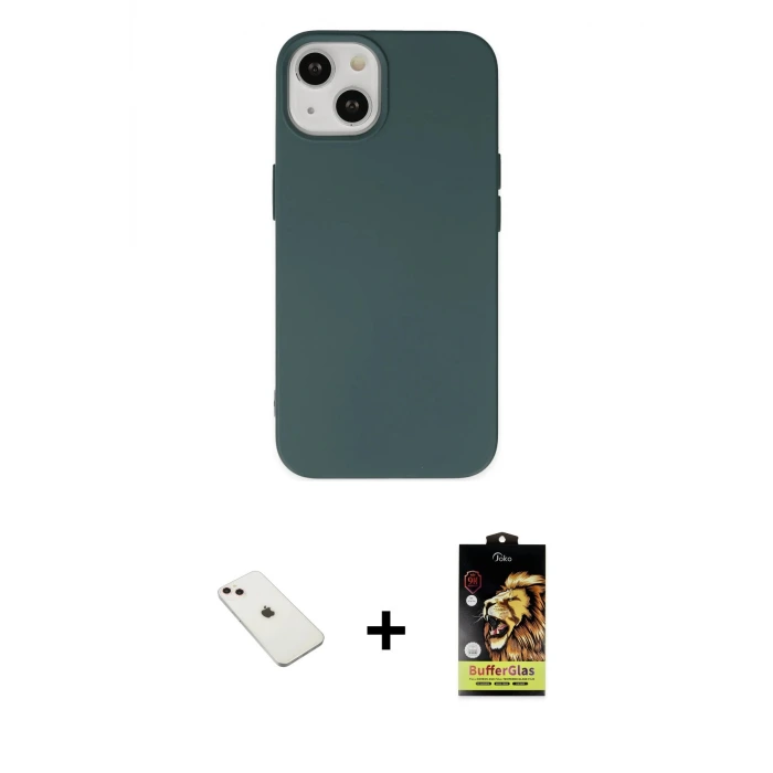 ieg™ iPhone 14 Kılıf Ahenk Serisi - Siyah Buffer Cam Ekran Koruyucu + Diamond Kamera Lens - PE