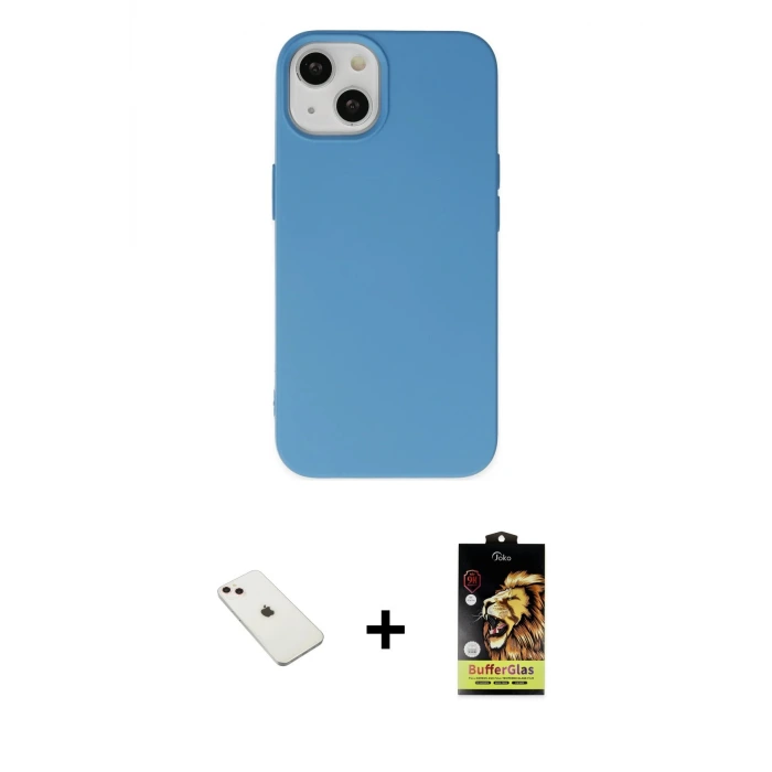 ieg™ iPhone 14 Kılıf Ahenk Serisi - Siyah Buffer Cam Ekran Koruyucu + Diamond Kamera Lens - PE