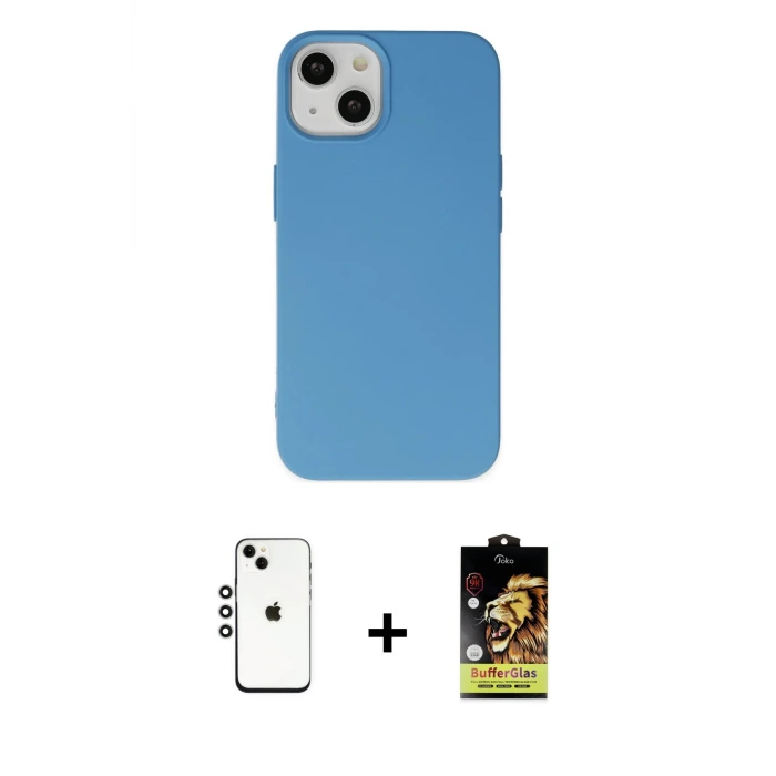 ieg™ iPhone 14 Kılıf Ahenk Serisi - Siyah Buffer Cam Ekran Koruyucu + Shine Kamera Lens - GS