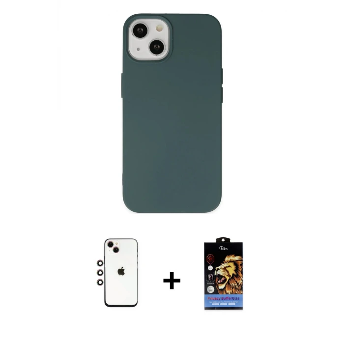 ieg™ iPhone 14 Kılıf Ahenk Serisi - Siyah Buffer Hayalet Cam Ekran Koruyucu + Shine Kamera Lens - GI