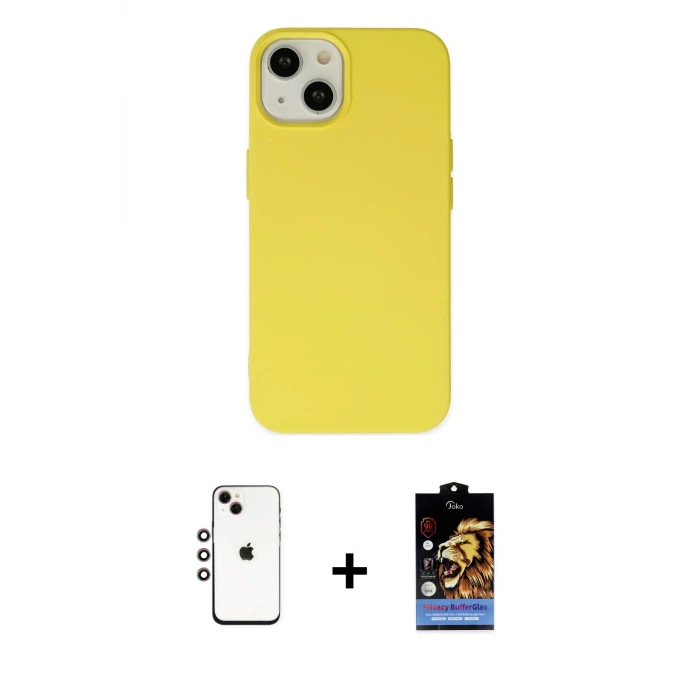 ieg™ iPhone 14 Kılıf Ahenk Serisi - Siyah Buffer Hayalet Cam Ekran Koruyucu + Shine Kamera Lens - GI