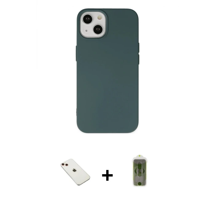 ieg™ iPhone 14 Kılıf Ahenk Serisi - Siyah Joko Magic 5D Hayalet Cam + Diamond Kamera Lens - KI