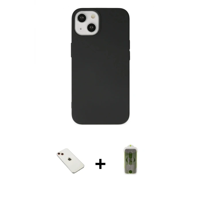 ieg™ iPhone 14 Kılıf Ahenk Serisi - Siyah Joko Magic 5D Hayalet Cam + Diamond Kamera Lens - KI