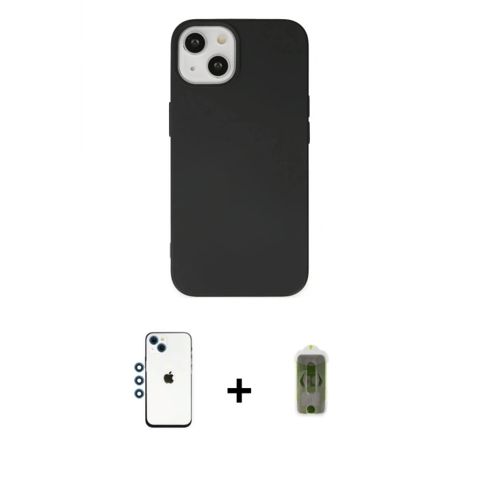 ieg™ iPhone 14 Kılıf Ahenk Serisi - Siyah Joko Magic 5D Hayalet Cam + Shine Kamera Lens - MI