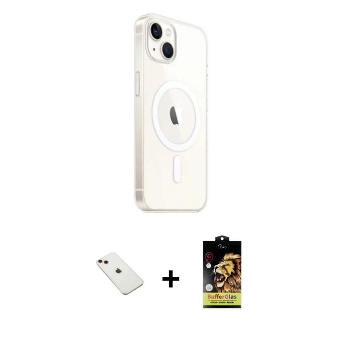 ieg™ iPhone 14 Kılıf Ahenk Yansıma Prime - Siyah Buffer Cam Ekran Koruyucu + Diamond Kamera Lens - KI