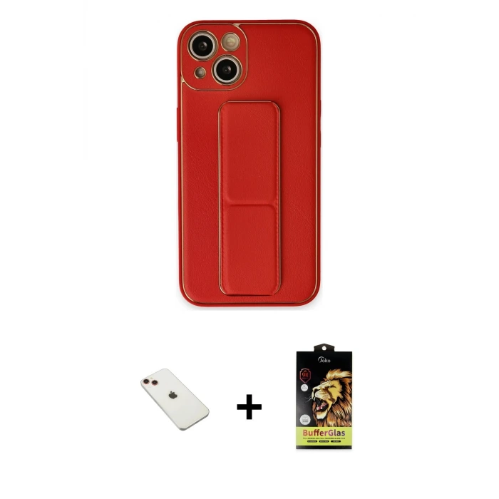 ieg™ iPhone 14 Kılıf Akış Doku - Siyah Buffer Cam Ekran Koruyucu + Diamond Kamera Lens - KI
