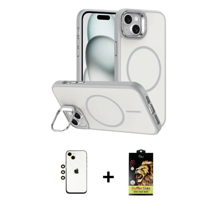ieg™ iPhone 14 Kılıf Çekirdek Klasik - Siyah Buffer Cam Ekran Koruyucu + Shine Kamera Lens - GD