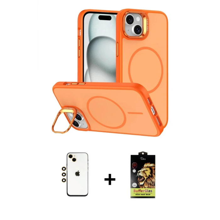 ieg™ iPhone 14 Kılıf Çekirdek Klasik - Siyah Buffer Cam Ekran Koruyucu + Shine Kamera Lens - GD