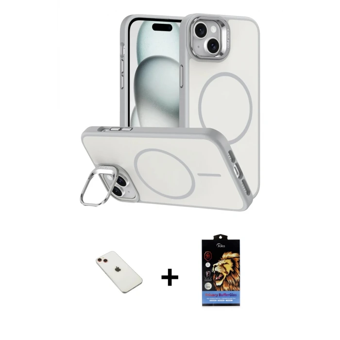 ieg™ iPhone 14 Kılıf Çekirdek Klasik - Siyah Buffer Hayalet Cam Ekran Koruyucu + Diamond Kamera Lens - KI
