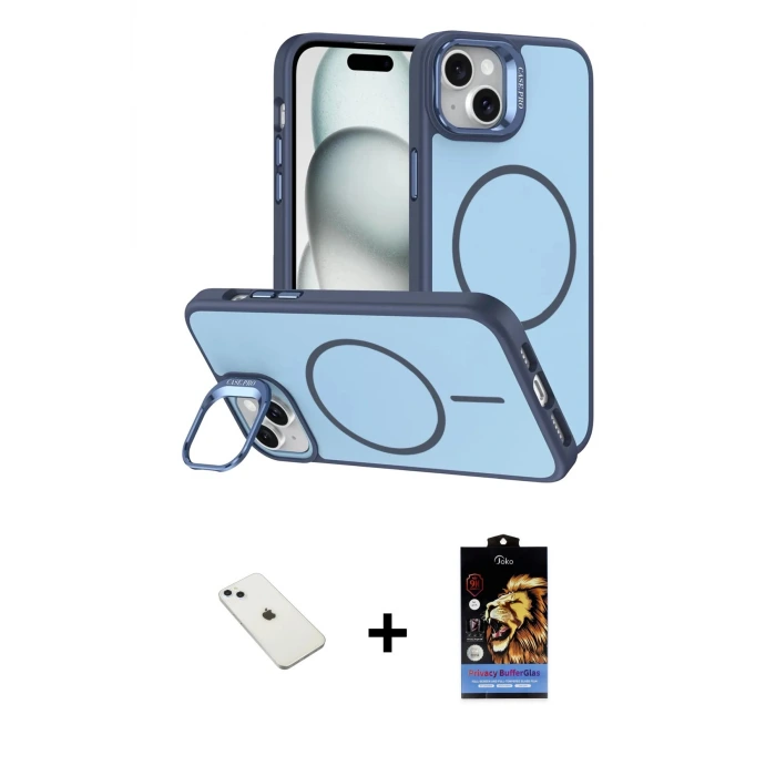 ieg™ iPhone 14 Kılıf Çekirdek Klasik - Siyah Buffer Hayalet Cam Ekran Koruyucu + Diamond Kamera Lens - SABE
