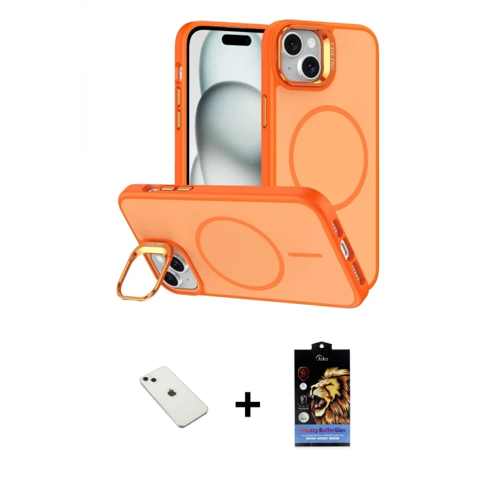 ieg™ iPhone 14 Kılıf Çekirdek Klasik - Siyah Buffer Hayalet Cam Ekran Koruyucu + Diamond Kamera Lens - SABE