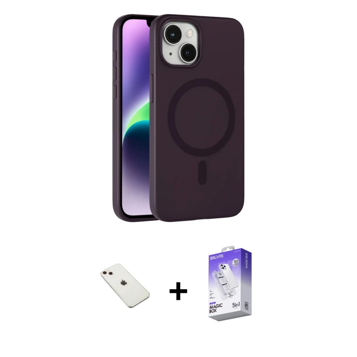 ieg™ iPhone 14 Kılıf Çekirdek Modern Prime - Siyah Bilvis 5in1 3D Magic Cam Ekran Koruyucu + Diamond Kamera Lens - PE