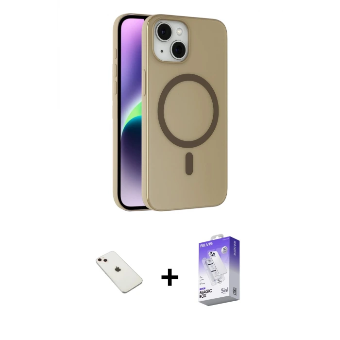 ieg™ iPhone 14 Kılıf Çekirdek Modern Prime - Siyah Bilvis 5in1 3D Magic Cam Ekran Koruyucu + Diamond Kamera Lens - PE