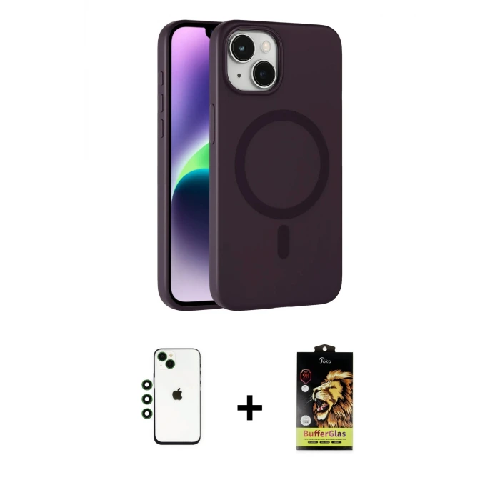 ieg™ iPhone 14 Kılıf Çekirdek Modern Prime - Siyah Buffer Cam Ekran Koruyucu + Shine Kamera Lens - YL