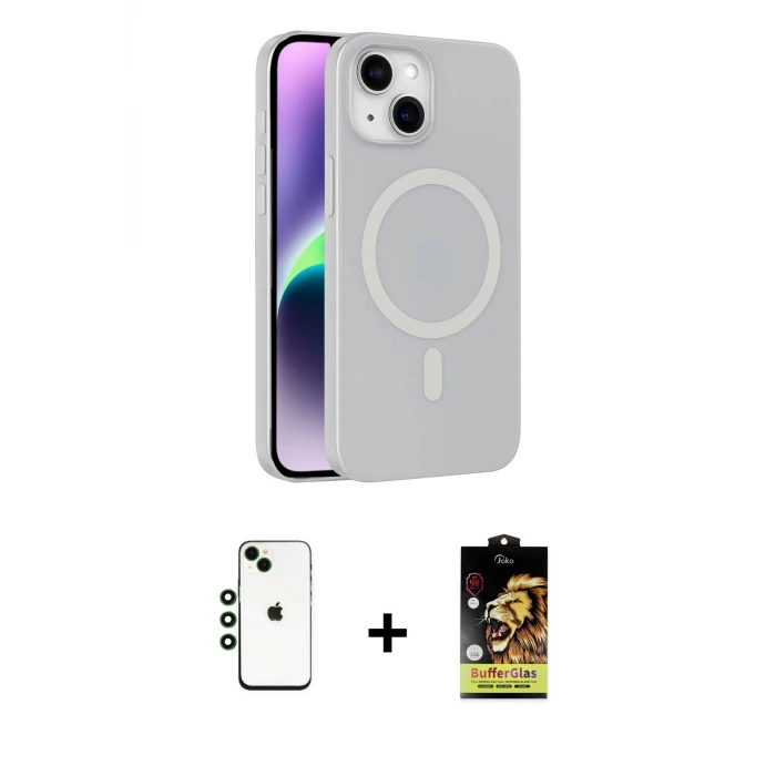 ieg™ iPhone 14 Kılıf Çekirdek Modern Prime - Siyah Buffer Cam Ekran Koruyucu + Shine Kamera Lens - YL
