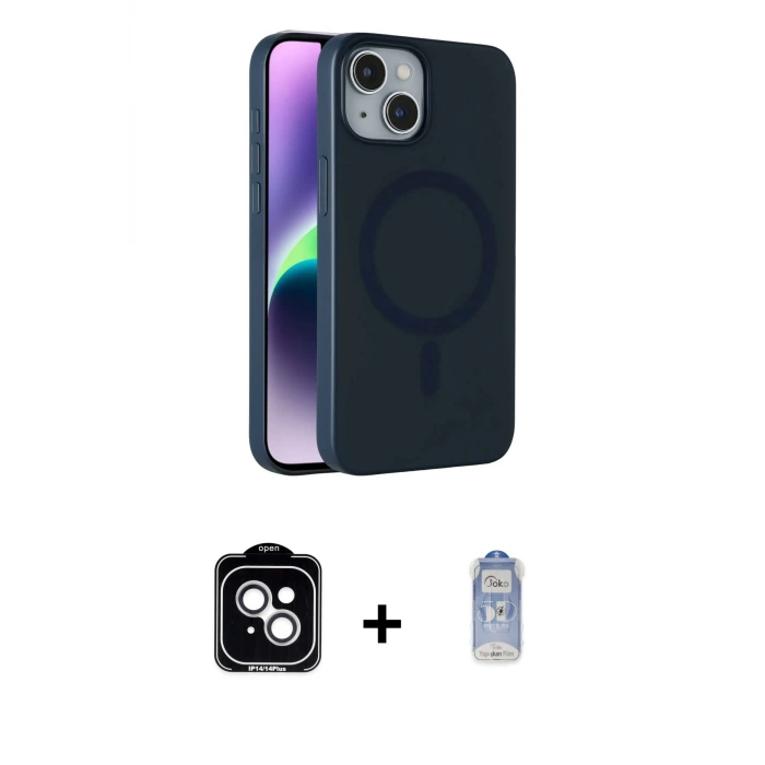ieg™ iPhone 14 Kılıf Çekirdek Modern Prime - Siyah Joko Magic 5D Cam + PVD Metal Kamera Lens - GS