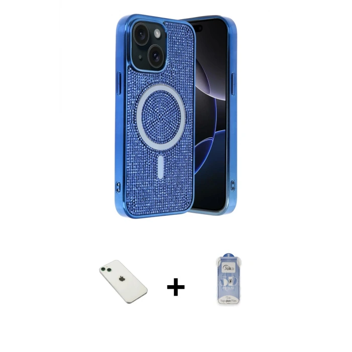 ieg™ iPhone 14 Kılıf Eksen Çizgi - Siyah Joko Magic 5D Cam + Diamond Kamera Lens - YL