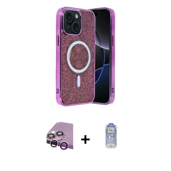ieg™ iPhone 14 Kılıf Eksen Çizgi - Siyah Joko Magic 5D Cam + Raze Metal Kamera Lens - MR
