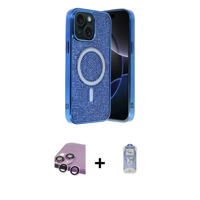 ieg™ iPhone 14 Kılıf Eksen Çizgi - Siyah Joko Magic 5D Cam + Raze Metal Kamera Lens - MR