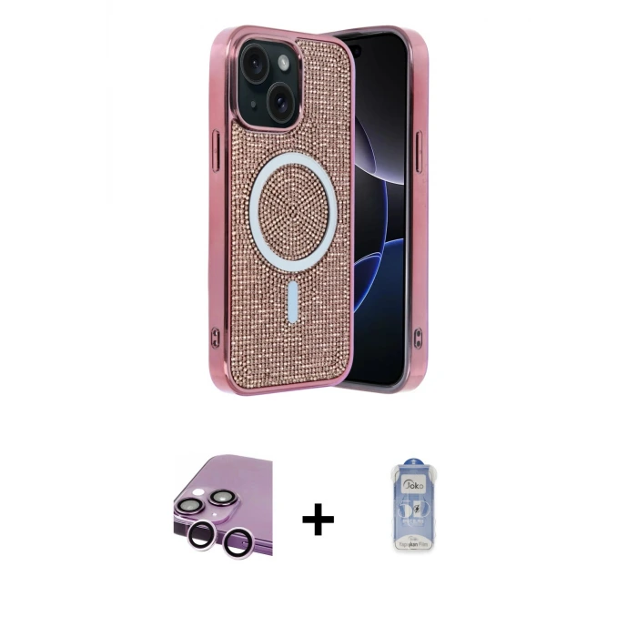 ieg™ iPhone 14 Kılıf Eksen Çizgi - Siyah Joko Magic 5D Cam + Raze Metal Kamera Lens - MR