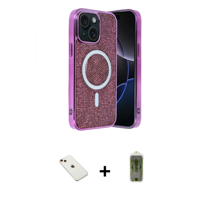 ieg™ iPhone 14 Kılıf Eksen Çizgi - Siyah Joko Magic 5D Hayalet Cam + Diamond Kamera Lens - KI
