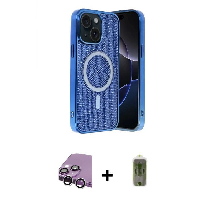 ieg™ iPhone 14 Kılıf Eksen Çizgi - Siyah Joko Magic 5D Hayalet Cam + Raze Metal Kamera Lens - GS