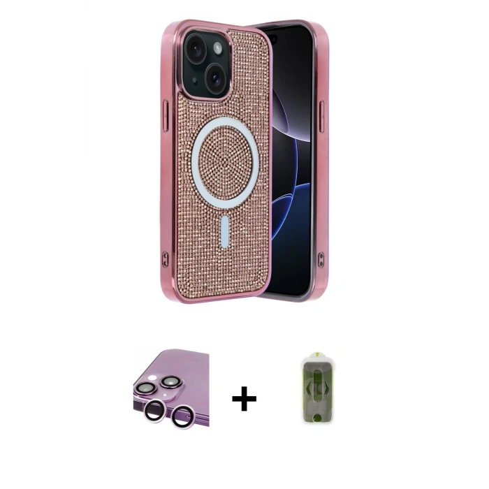 ieg™ iPhone 14 Kılıf Eksen Çizgi - Siyah Joko Magic 5D Hayalet Cam + Raze Metal Kamera Lens - MR