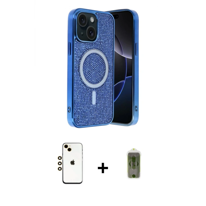 ieg™ iPhone 14 Kılıf Eksen Çizgi - Siyah Joko Magic 5D Hayalet Cam + Shine Kamera Lens - GD