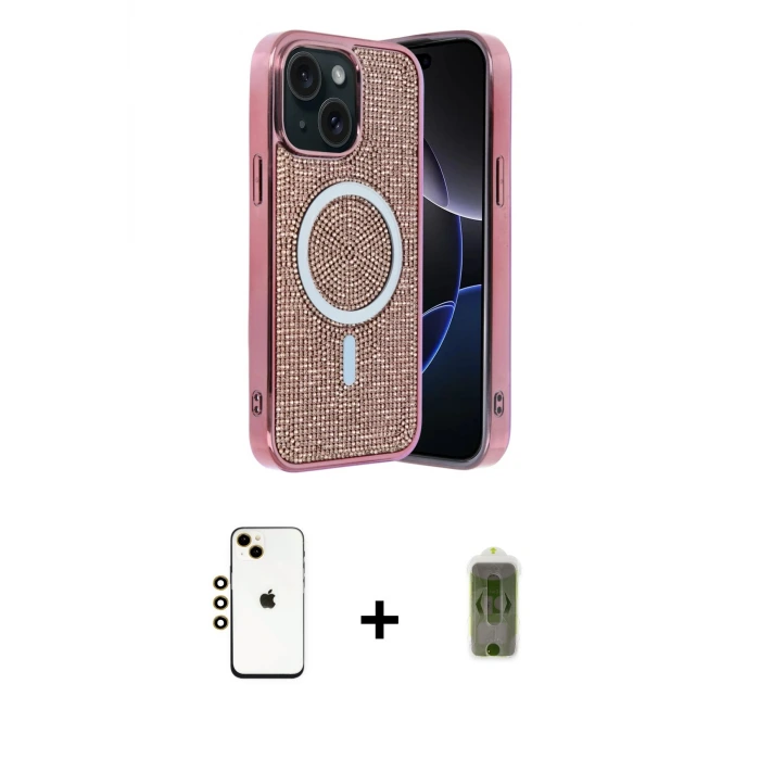 ieg™ iPhone 14 Kılıf Eksen Çizgi - Siyah Joko Magic 5D Hayalet Cam + Shine Kamera Lens - GD