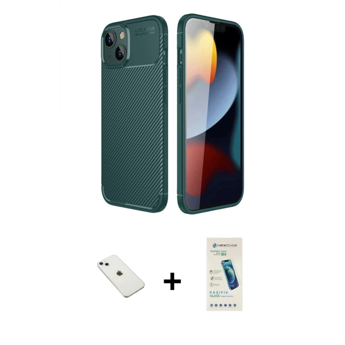 ieg™ iPhone 14 Kılıf Eksen Form Prime - Şeffaf Pasifik Cam Ekran Koruyucu + Diamond Kamera Lens - SABE
