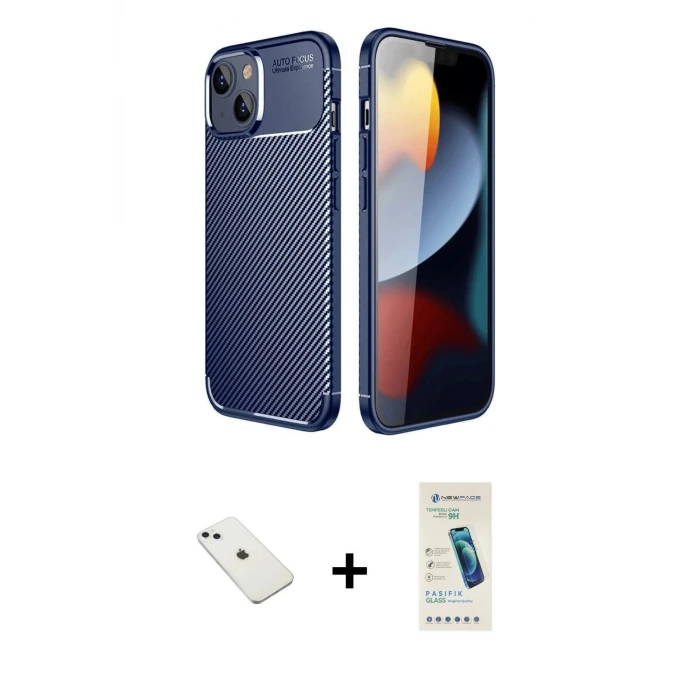 ieg™ iPhone 14 Kılıf Eksen Form Prime - Şeffaf Pasifik Cam Ekran Koruyucu + Diamond Kamera Lens - SABE