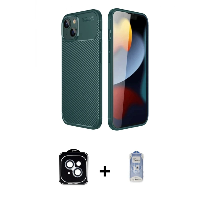 ieg™ iPhone 14 Kılıf Eksen Form Prime - Siyah Joko Magic 5D Cam + PVD Metal Kamera Lens - MI
