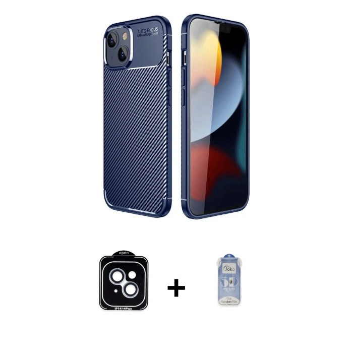 ieg™ iPhone 14 Kılıf Eksen Form Prime - Siyah Joko Magic 5D Cam + PVD Metal Kamera Lens - MI