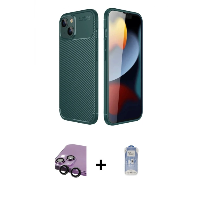 ieg™ iPhone 14 Kılıf Eksen Form Prime - Siyah Joko Magic 5D Cam + Raze Metal Kamera Lens - SH