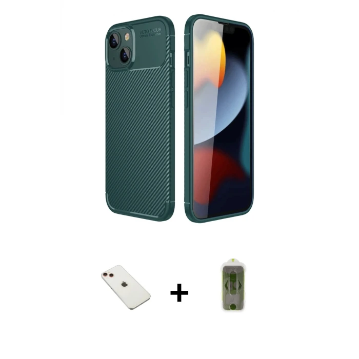 ieg™ iPhone 14 Kılıf Eksen Form Prime - Siyah Joko Magic 5D Hayalet Cam + Diamond Kamera Lens - KI