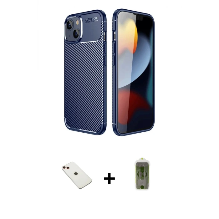 ieg™ iPhone 14 Kılıf Eksen Form Prime - Siyah Joko Magic 5D Hayalet Cam + Diamond Kamera Lens - KI